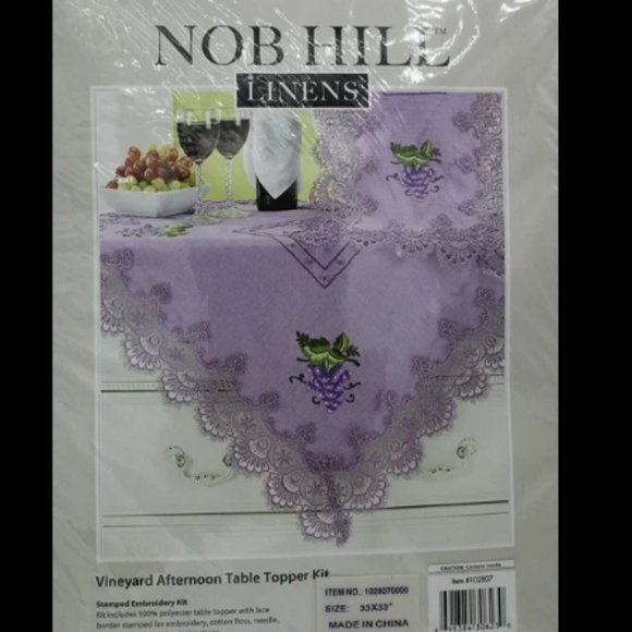 Nob Hill Vineyard Afternoon Table Topper Kit Stamped Cross Stitch Purple - Picture 1 of 4